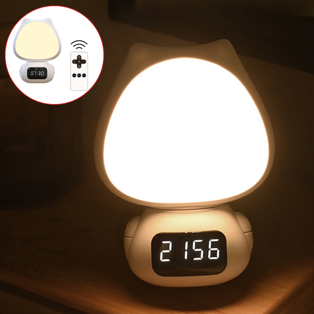 Mini LED Digital Table Clock Cute Child Multifunctional Monochromatic Light Three Color Night Light Stepless Dimming Bedroom Bedside Lamp For Home Living
