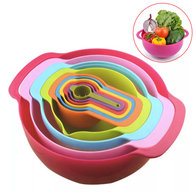 10 Piece Mixing Bowl Set Salad Bowls Colorful Kitchen Bowls Colander Mesh Strainer with Handles Measuring Cups