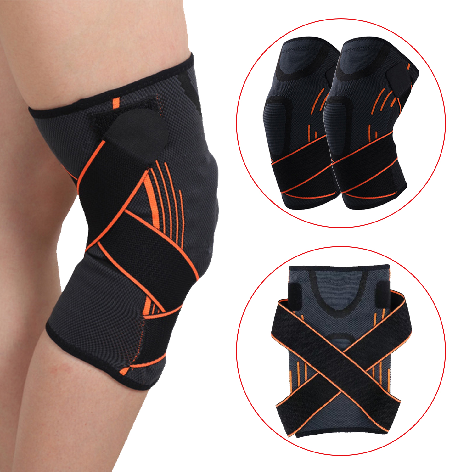 Knee Brace for Men & Women Outdoor Sports 3D Weaving Compression Knee Support with Adjustable Strap