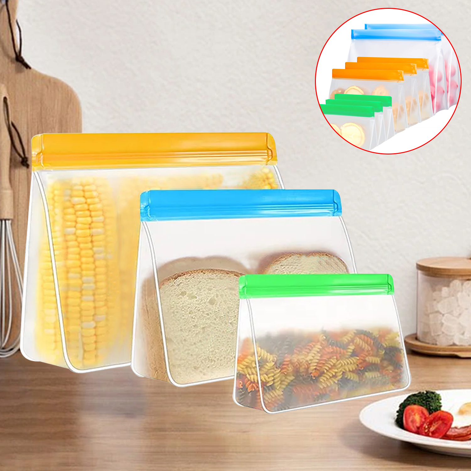 Reusable Food Storage Bags PEVA Safe Food Storage Bag Double Ziplock Seal Freezer Bags Refrigerator Fresh Bag