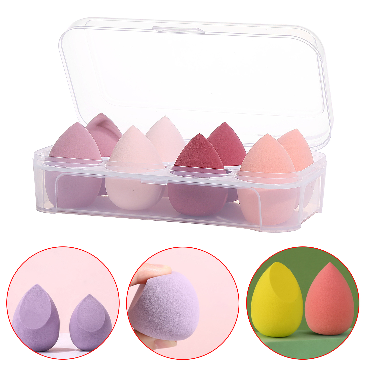 Hot Sell 8 Pcs Powder Puff Microfiber Eco Friendly Super Soft Makeup Sponge with Beauty Box Makeup Sponge Egg Set