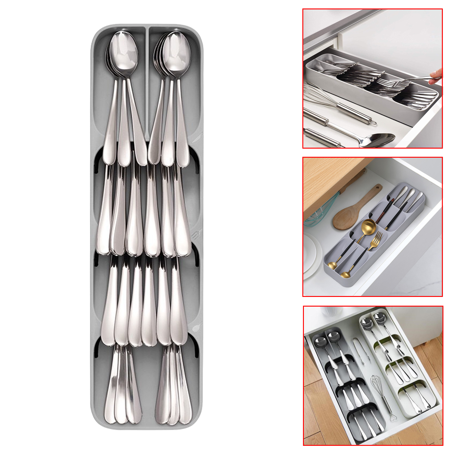 Kitchen Cutlery Storage Tray Knife Block Holder Tableware Organizer Spoon Fork Separation Box Drawer Plastic Container Cabinet