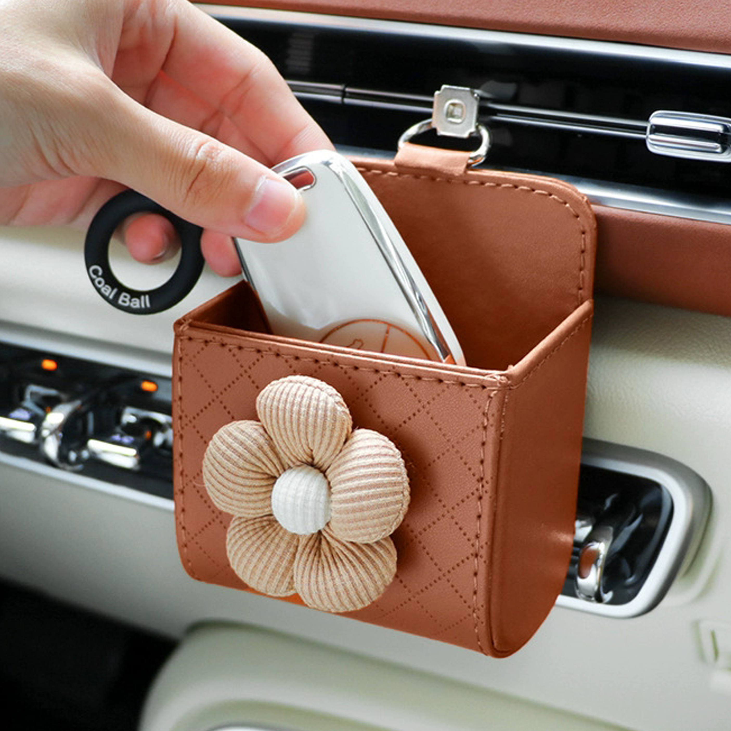 PU Leather Car Air Vent Storage Box