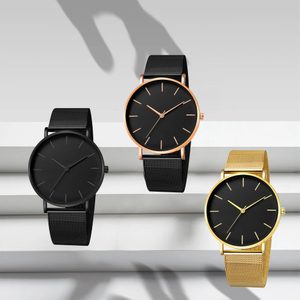 Minimalist Mesh Band Watch Black Dial Alloy Watch