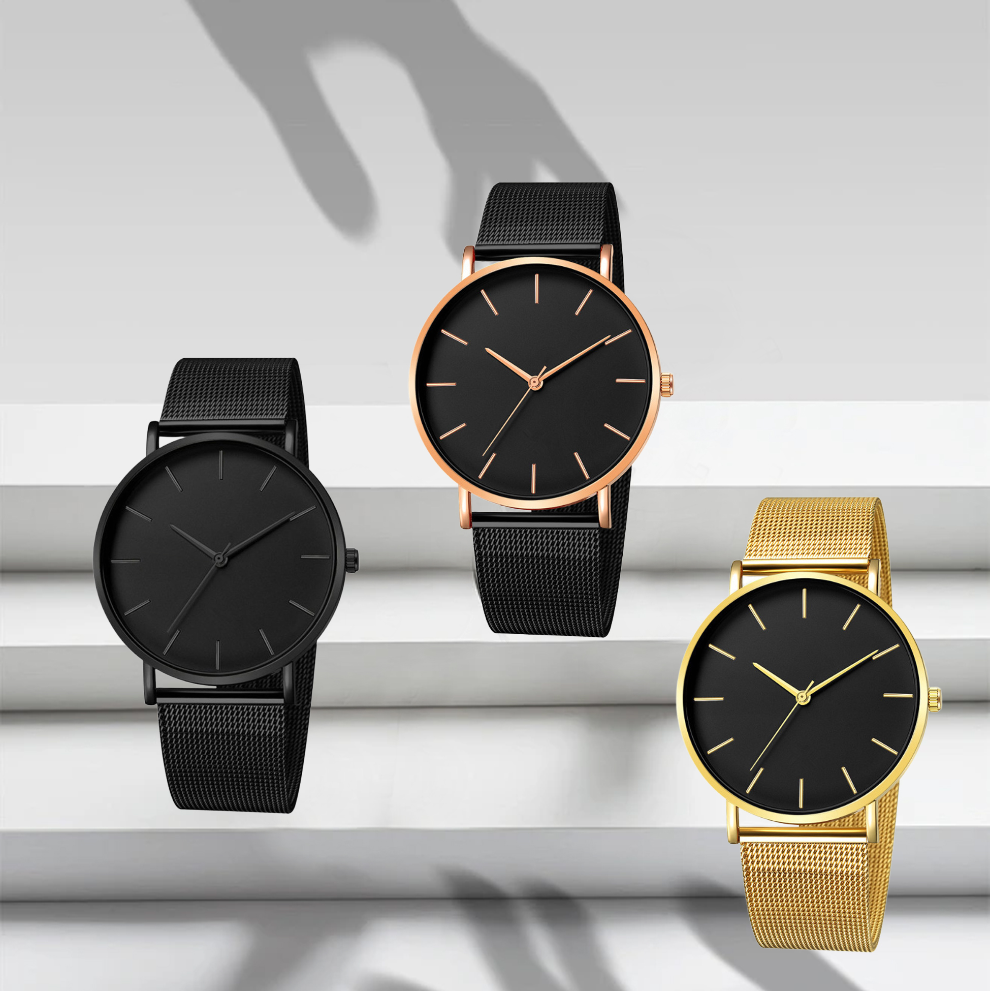 Minimalist Mesh Band Watch Black Dial Alloy Watch