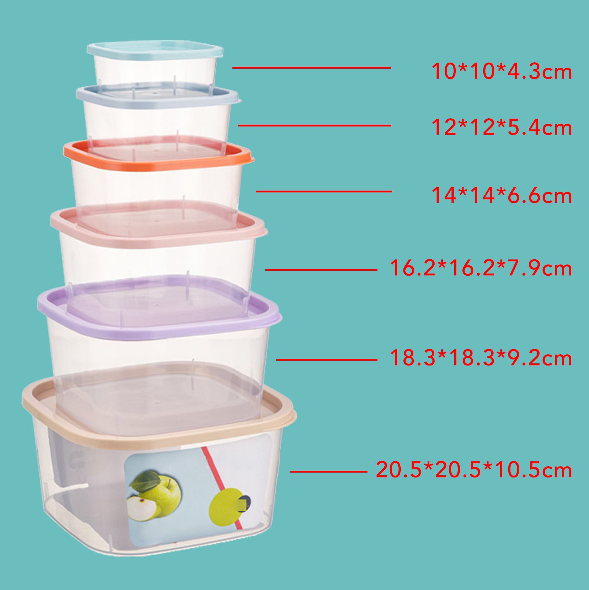 6pcs Mixed Food Container Set Stackable Multi-size Food Storage Containers