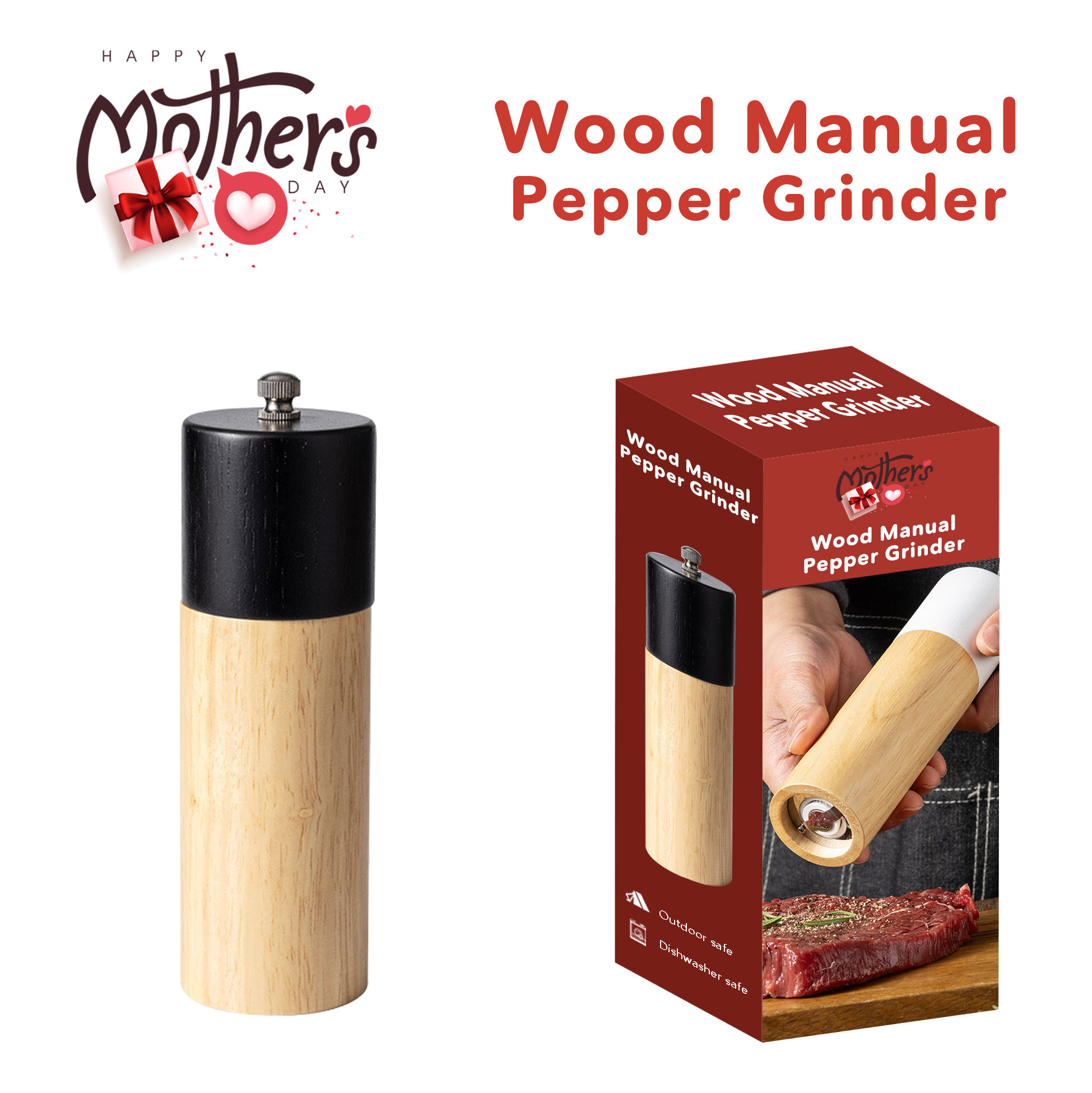 Wood Manual Pepper Grinder Natural Wood Pepper Mill