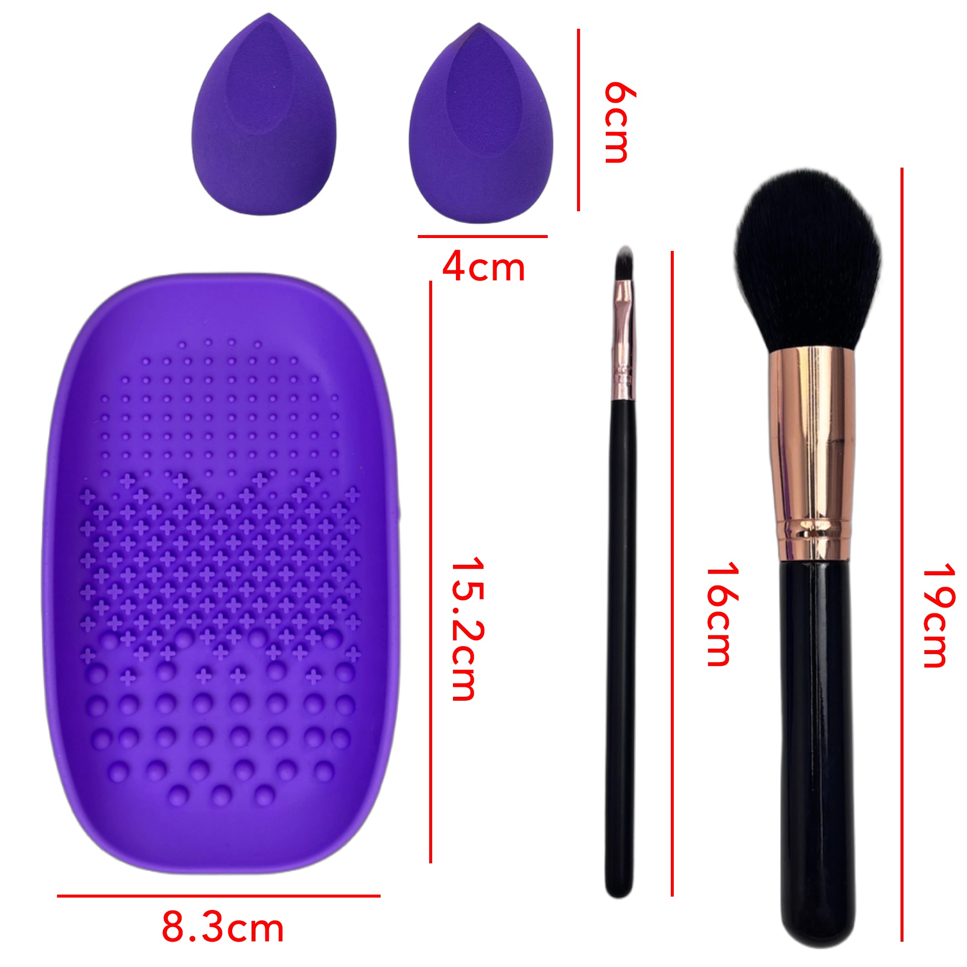Set of 5 Makeup Brush & Sponge with Cleaning Pad