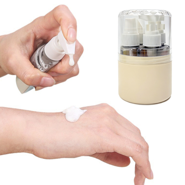 4-in-1 Beige Travel Bottle Set Amber Glass Travel Liquid Dispenser