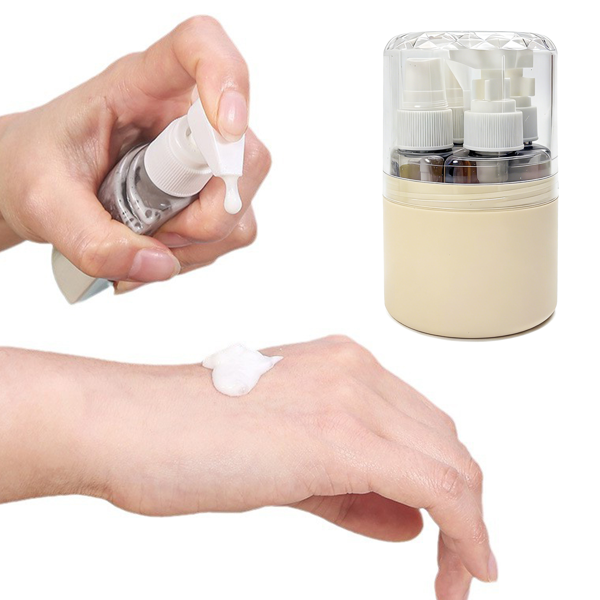 4-in-1 Beige Travel Bottle Set Amber Glass Travel Liquid Dispenser