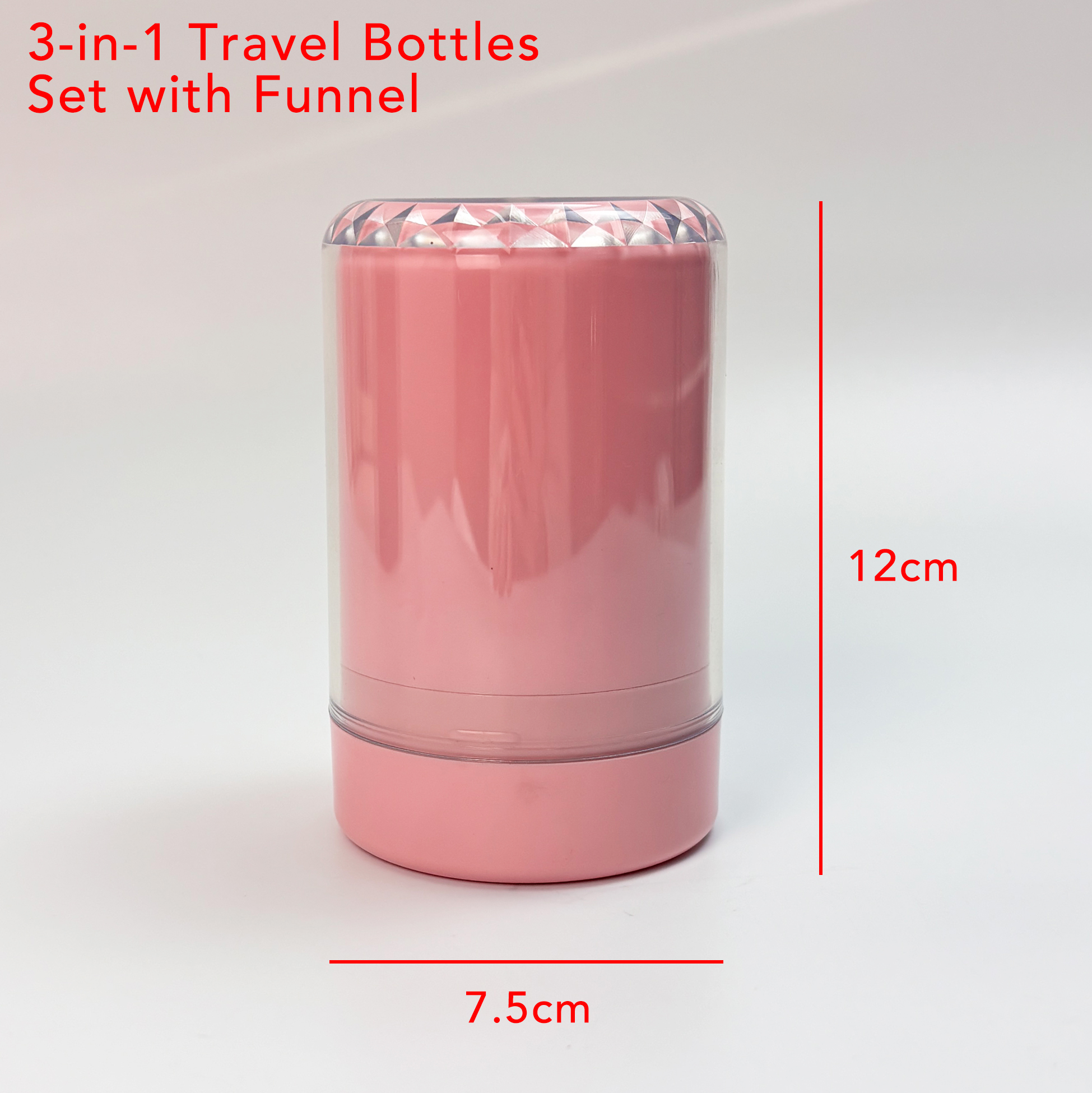 3-in-1 Pink Travel Bottle Set Funnel-included Toiletry Dispenser Kit