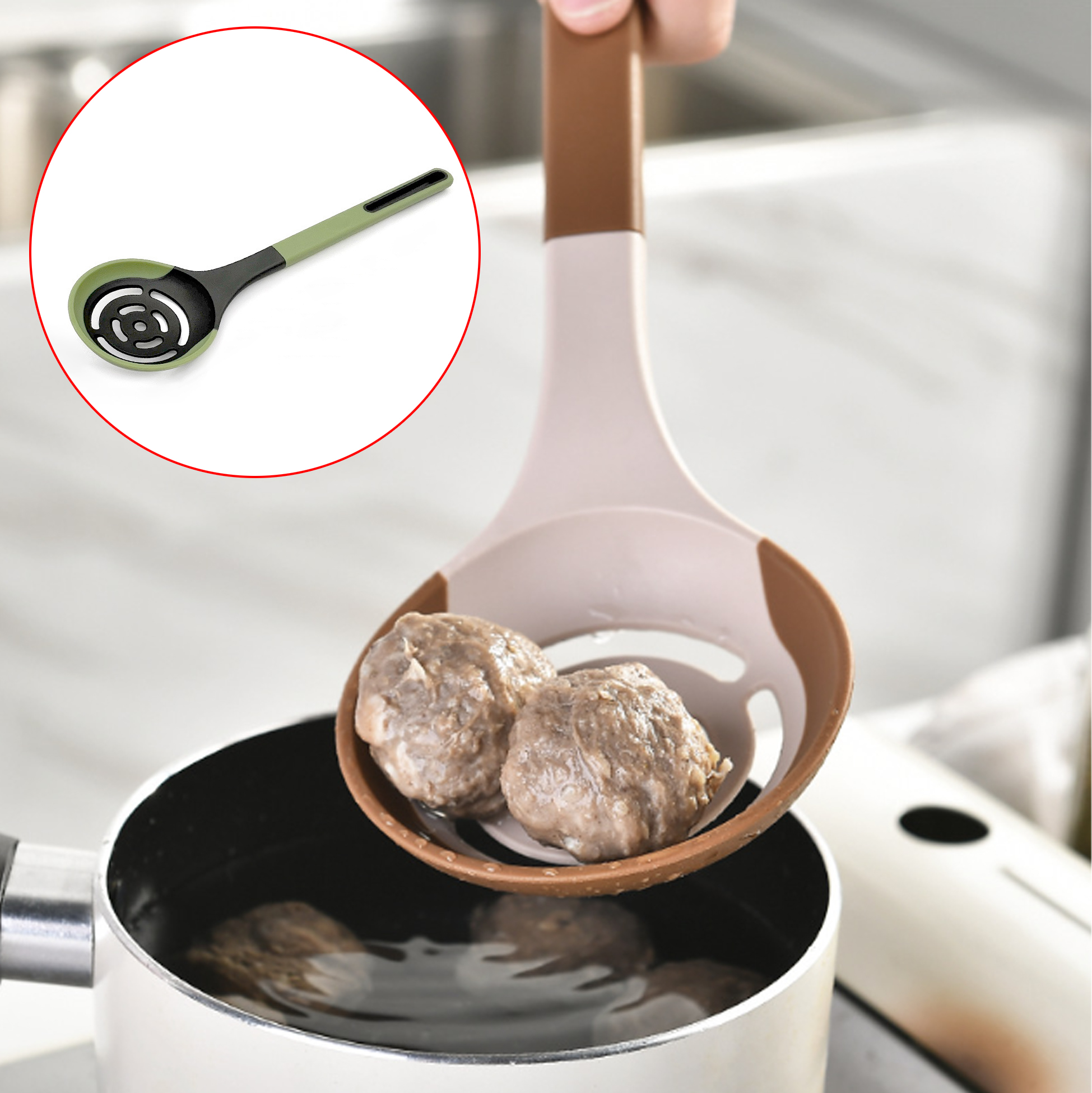 Heat-resistant Kitchen Slotted Spoon Non-stick Silicone Slotted Spoon