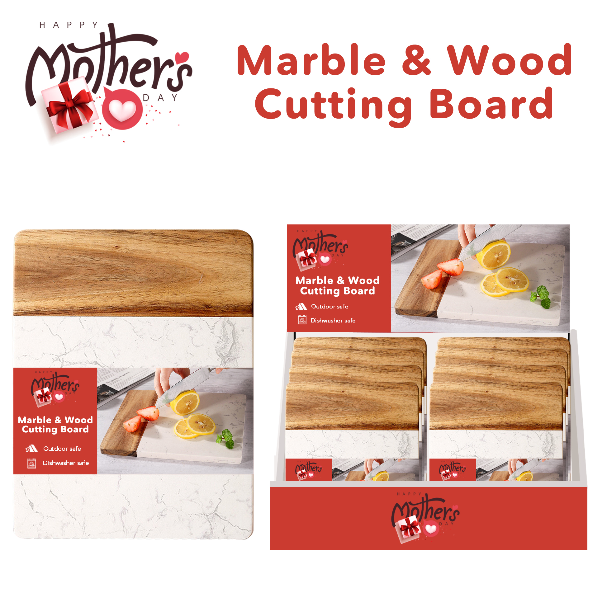 Marble & Wood Rectangular Cutting Board