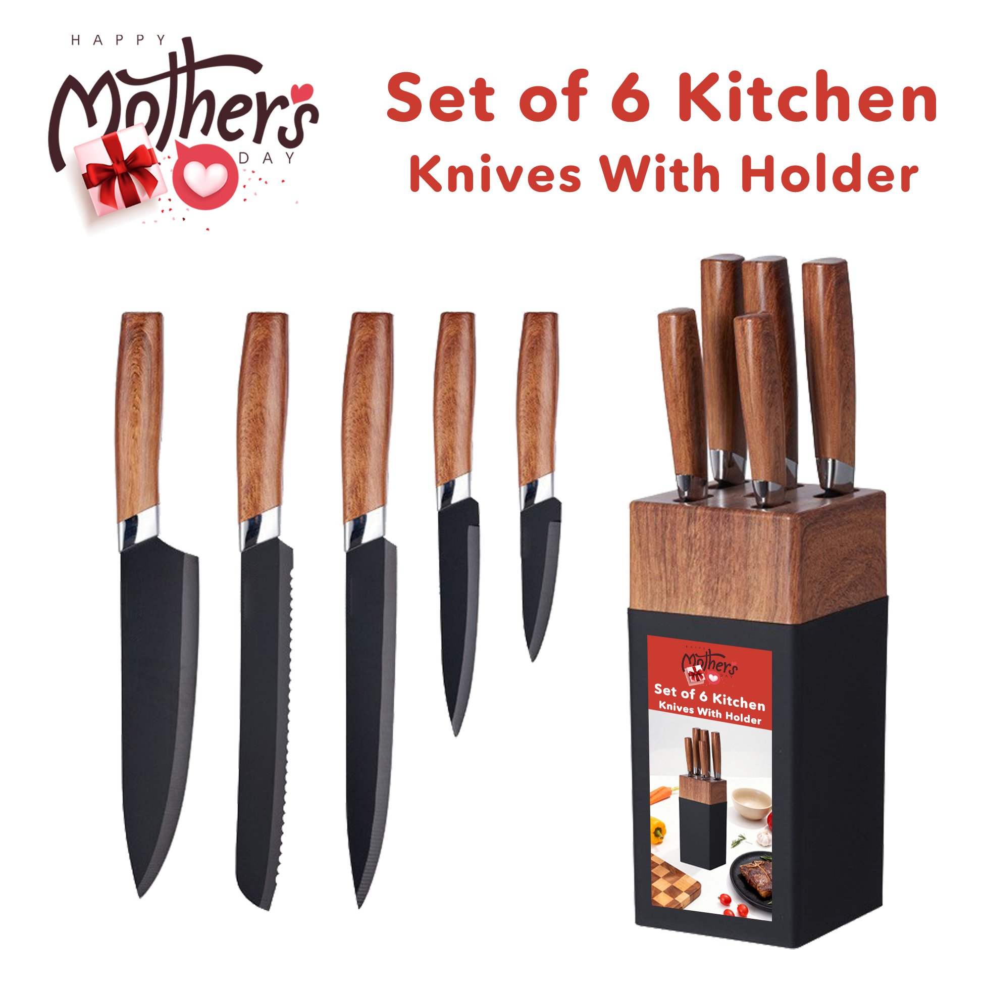 6-piece Kitchen Knife Set with Holder