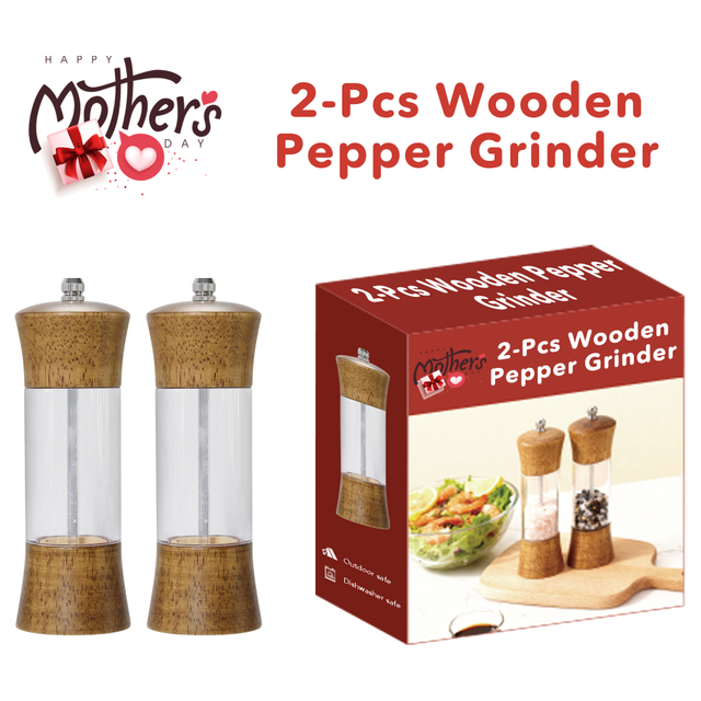 2-pcs Wooden Pepper Grinder Set Bamboo Wooden Pepper Mill Set
