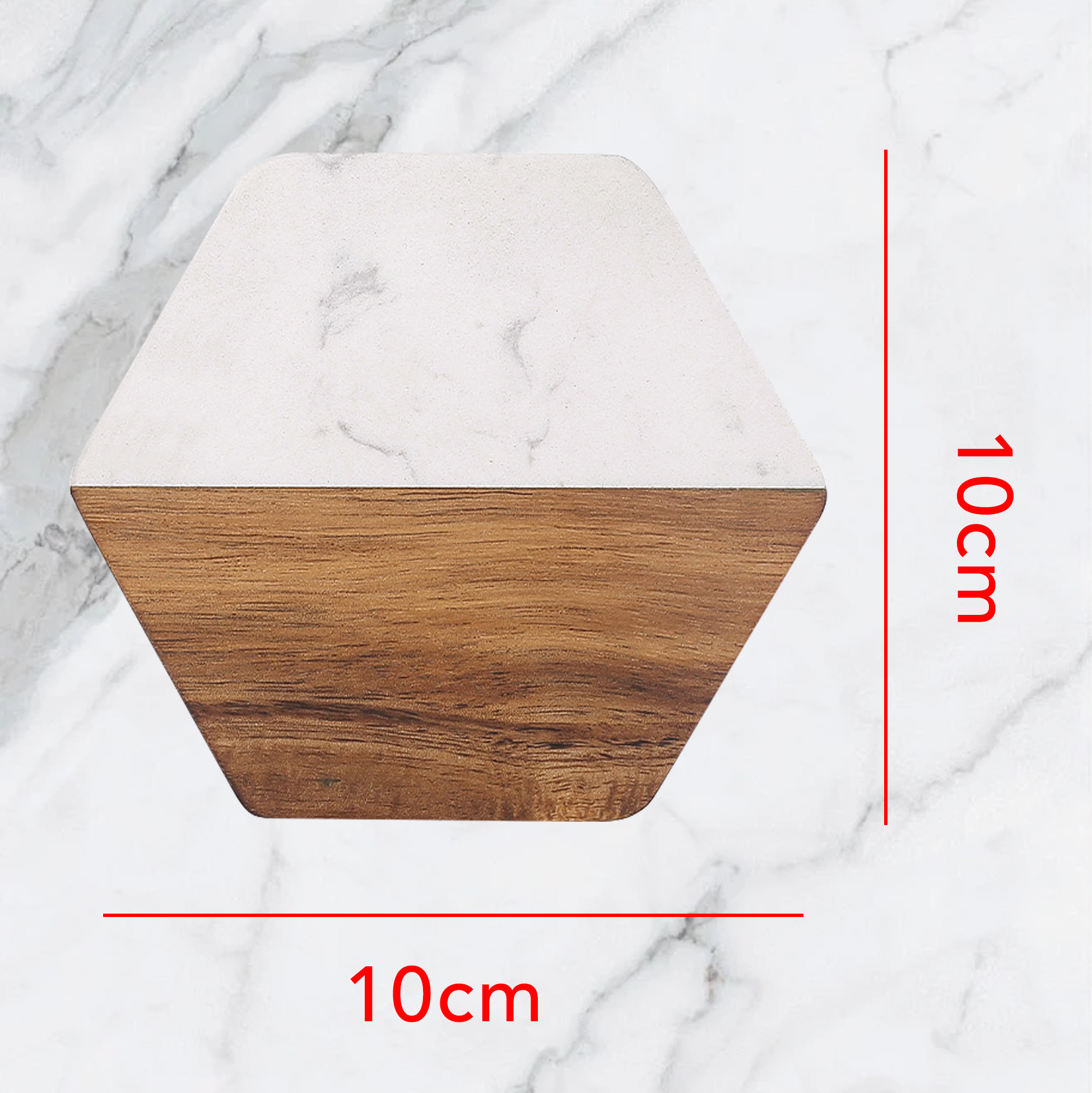4-pcs Marble & Wood Coasters Set Hexagonal Marble-wood Drink Coasters