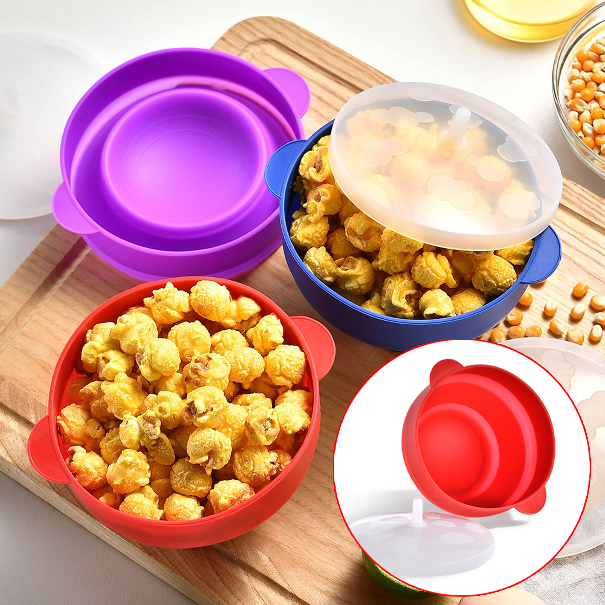 Collapsible Silicone Popcorn Bowl Microwave Popcorn Bowl