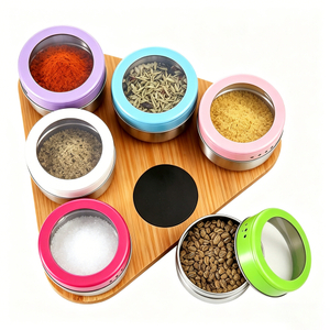 Magnetic Spice Tins Set of 7 with Bamboo Stand