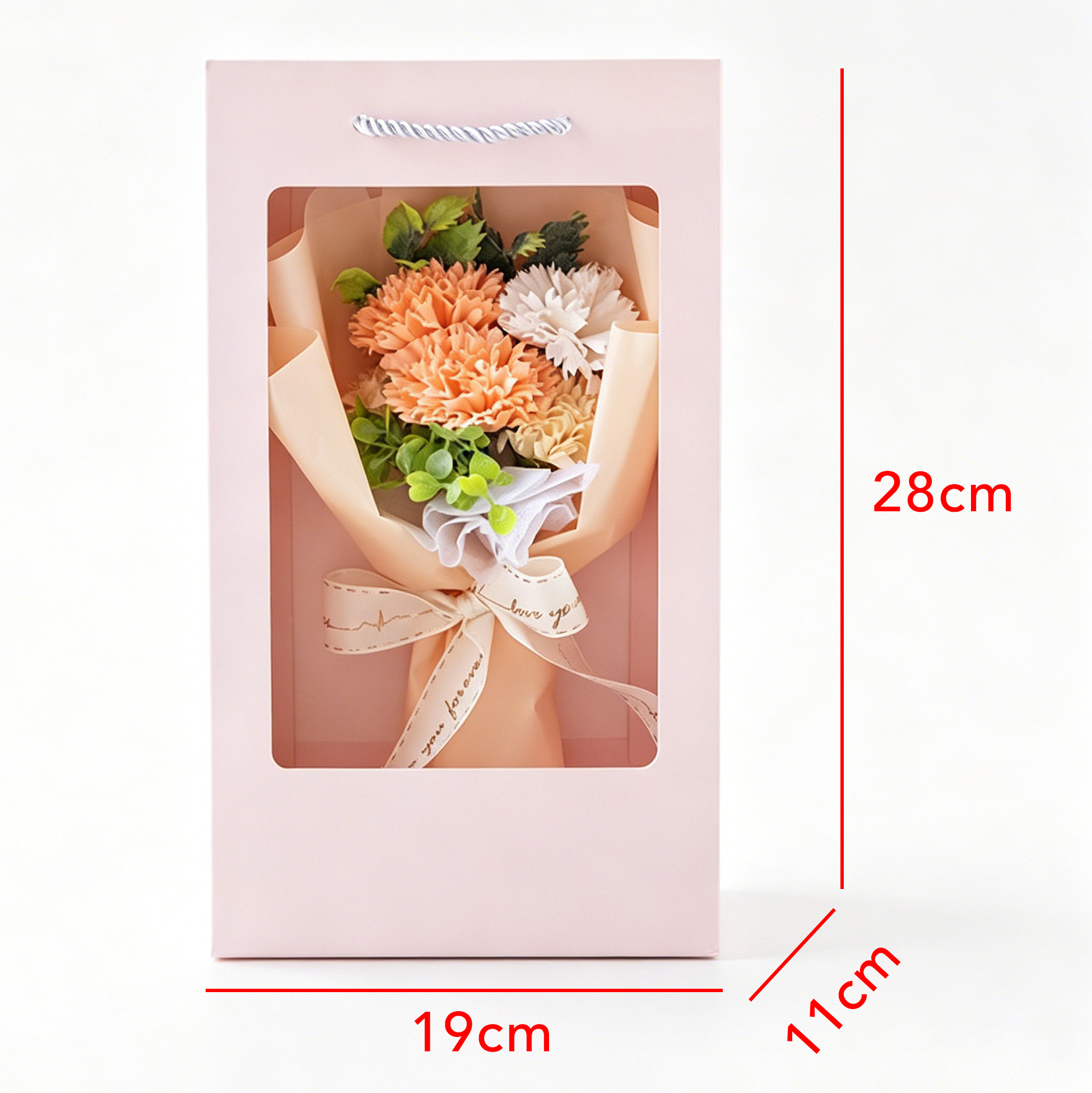 Peach Orange Artificial Carnation Flower Bouquet with Gift Box