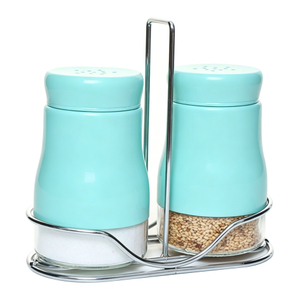 Turquoise Salt And Pepper Shakers Set with Stand