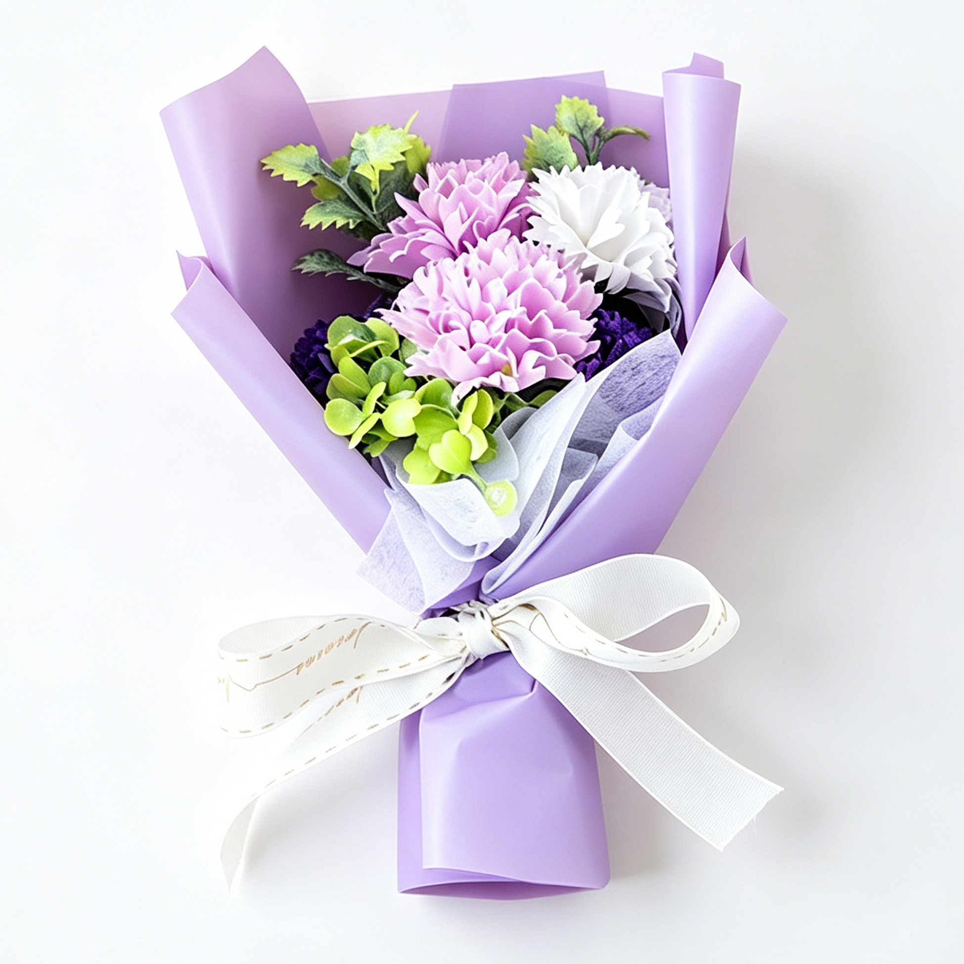 Purple Artificial Carnation Flower Bouquet with Gift Box
