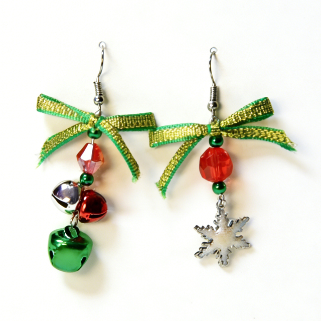 Christmas Bow Jingle Bell Snowflake Dangle Earrings