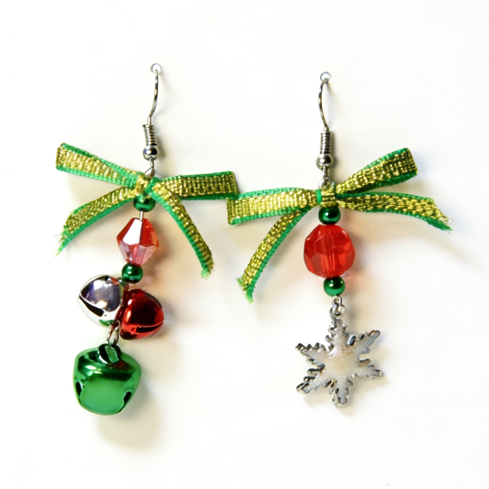 Christmas Bow Jingle Bell Snowflake Dangle Earrings