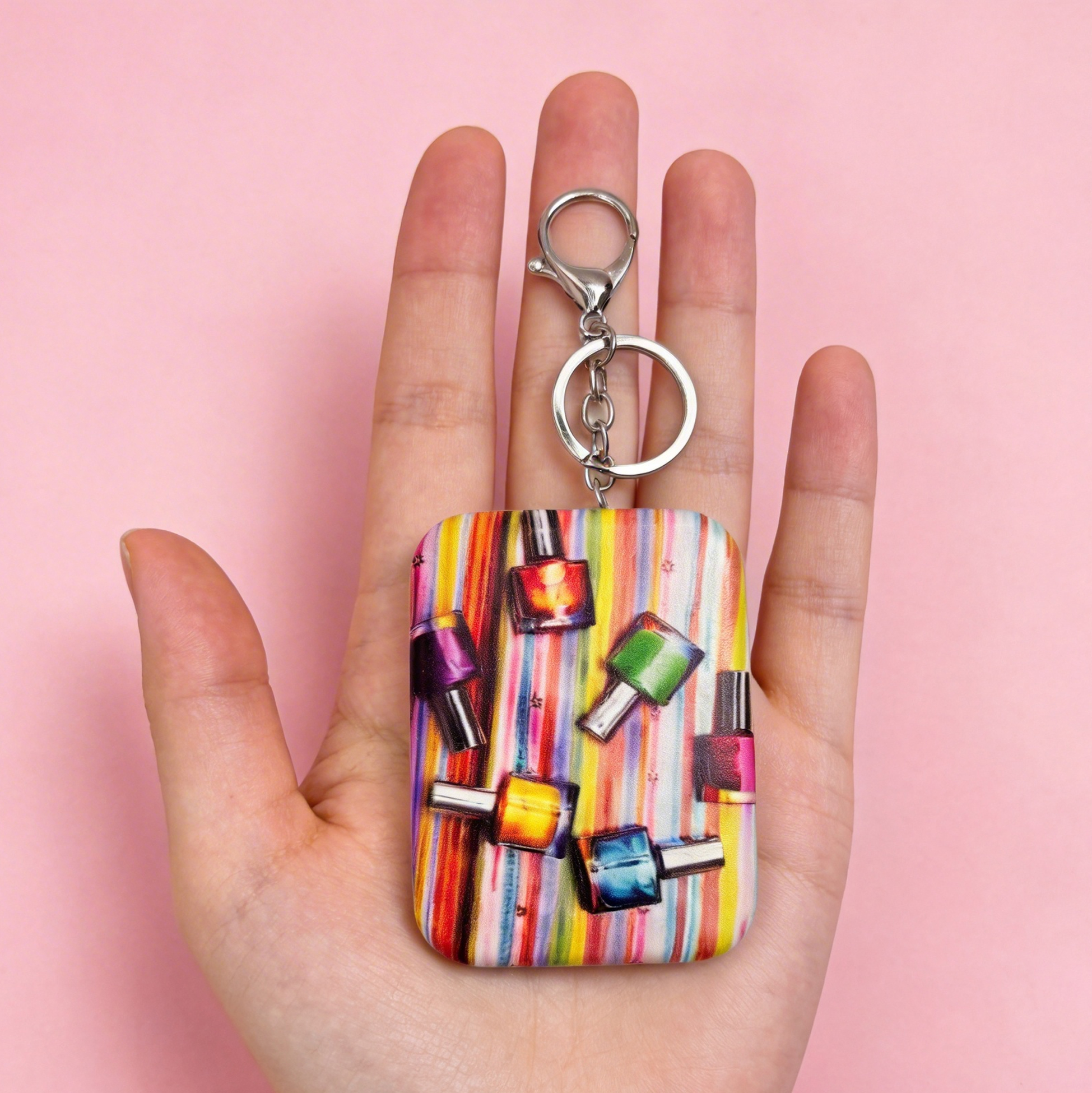 Rainbow Nail Polish Print Compact Mirror