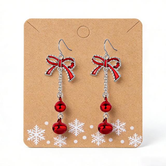 Christmas Red Bow Jingle Bell Dangle Earrings