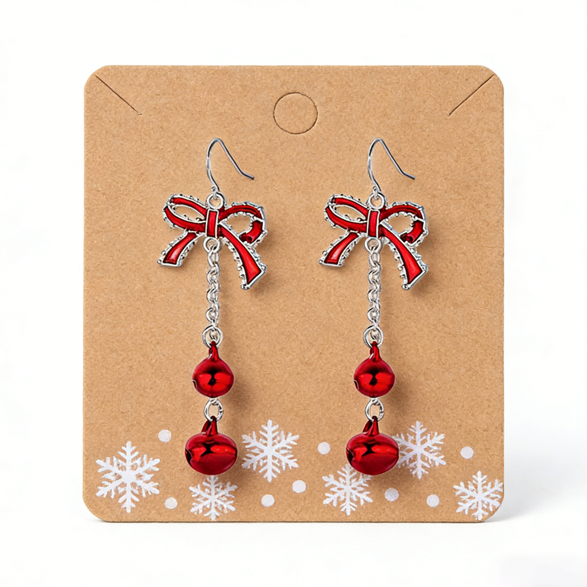 Christmas Red Bow Jingle Bell Dangle Earrings