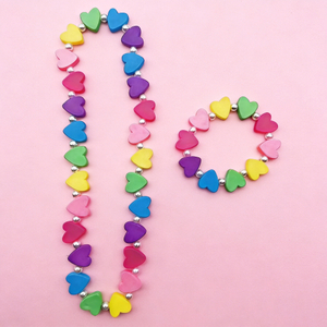 Kids Rainbow Heart Beaded Necklace And Bracelet Set