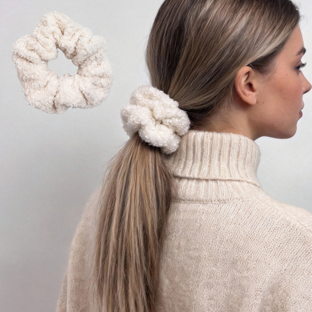 Set of 3 Cream Teddy Scrunchies