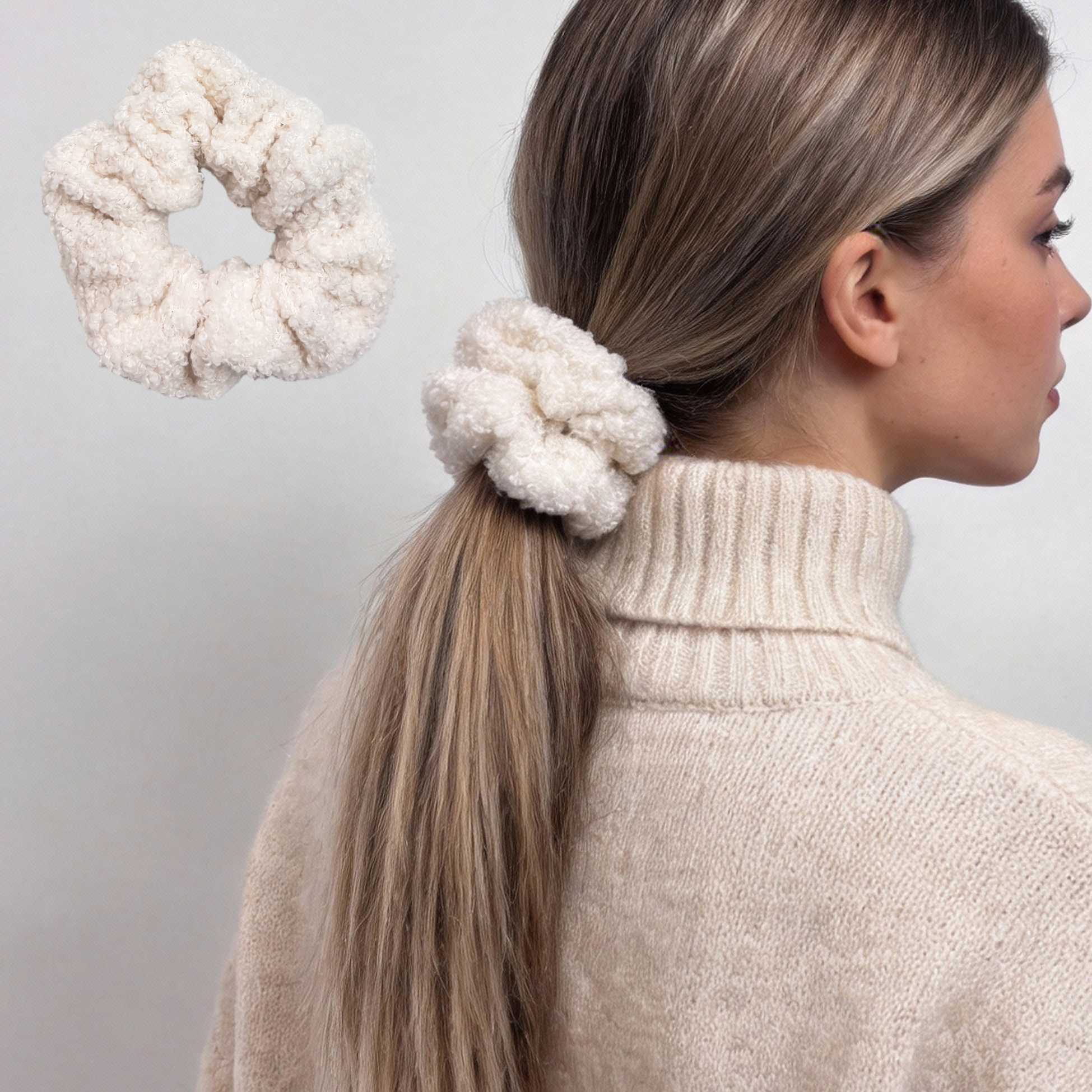 Set of 3 Cream Teddy Scrunchies