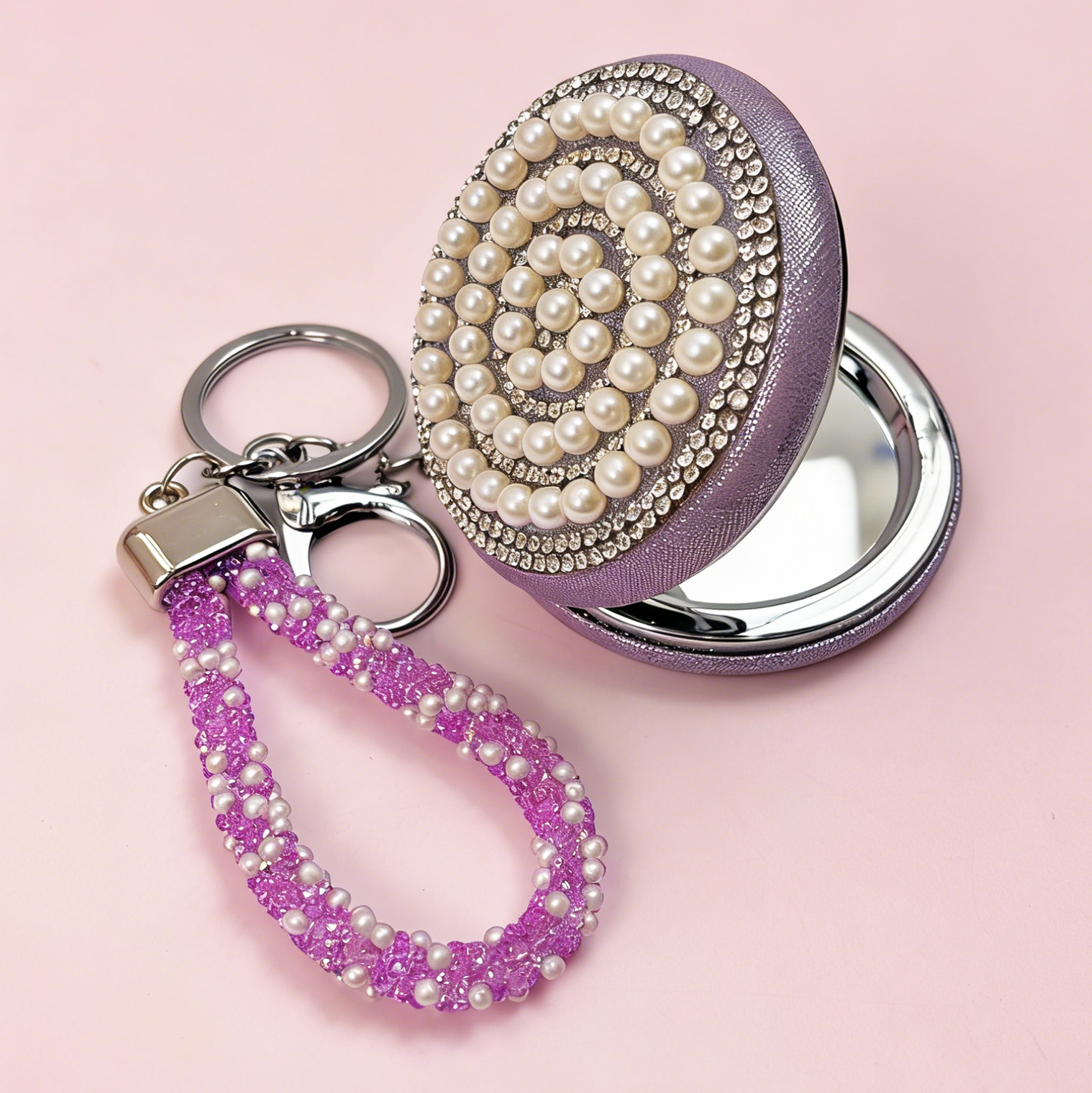 Pearl & Rhinestone Compact Mirror