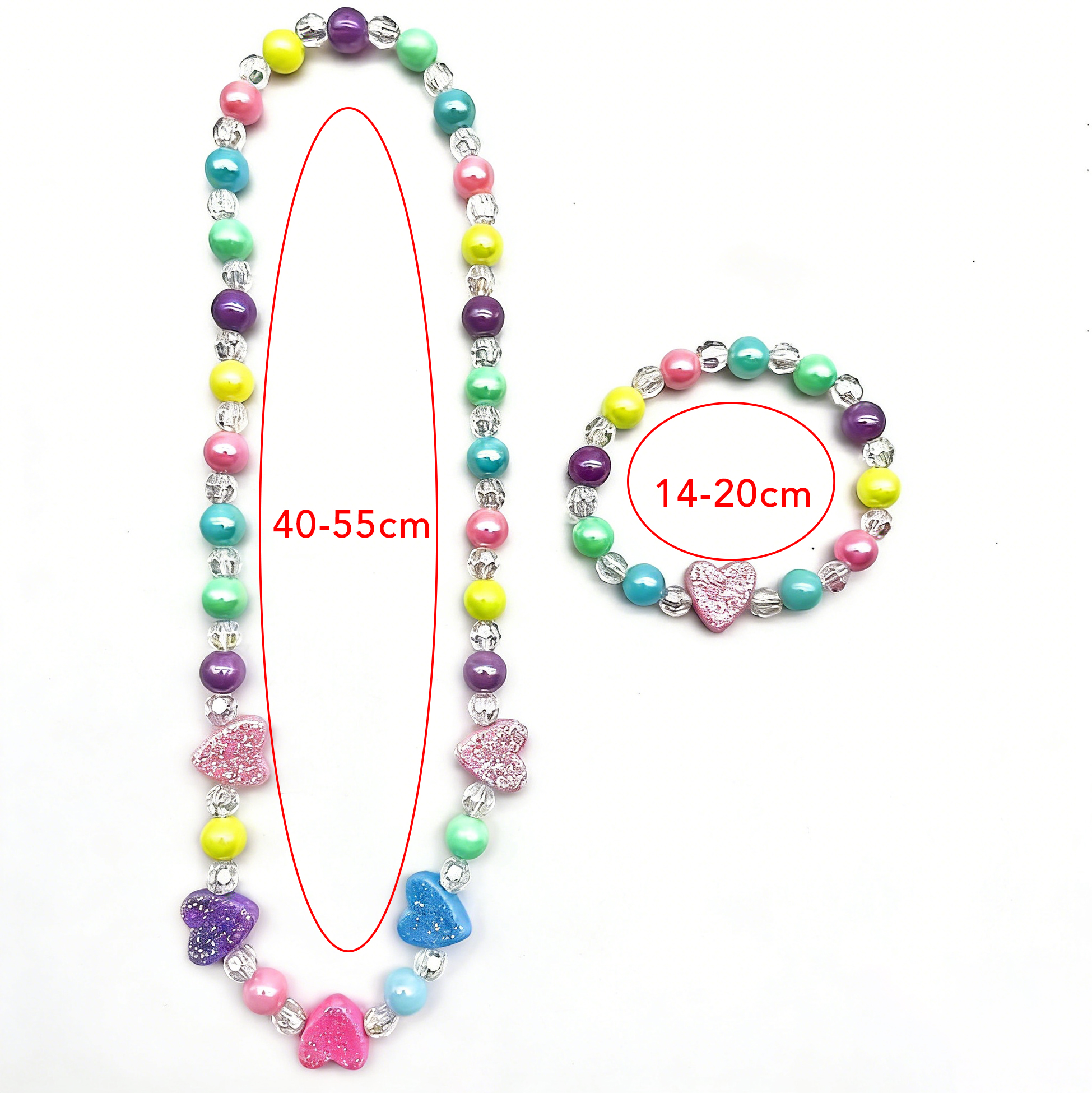 Kids Glitter Heart Beaded Necklace And Bracelet Set