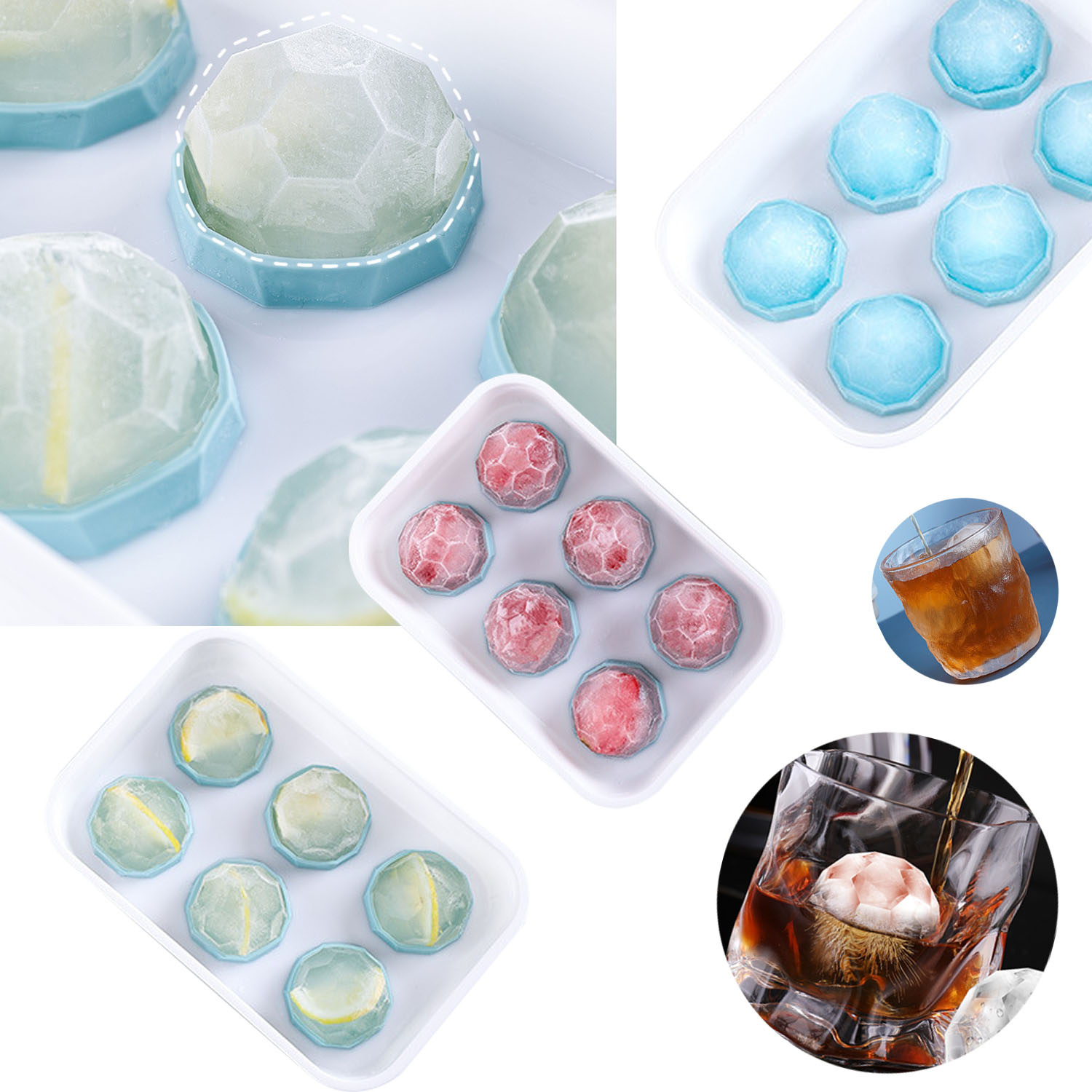  6 Grids Ice Maker Silicone Ice Cube Ice Tray Creative Ice Tray Whiskey Ice Balls Tray