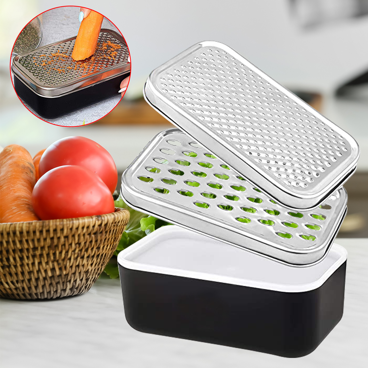Double-sided Cheese Grater Portable Ginger Garlic Shredder With Food Saver Container Stainless Steel Rectangle Box And Graters