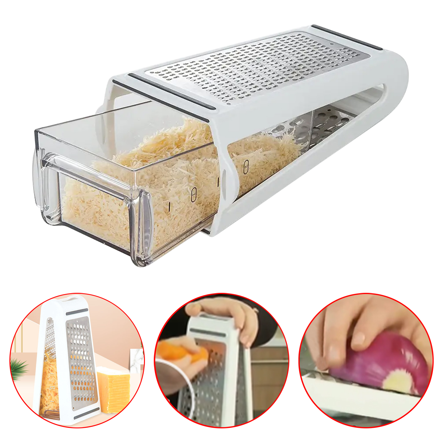 Cheese Grater Box - 2-Sided Stainless Steel Cutter and Shredder Tools