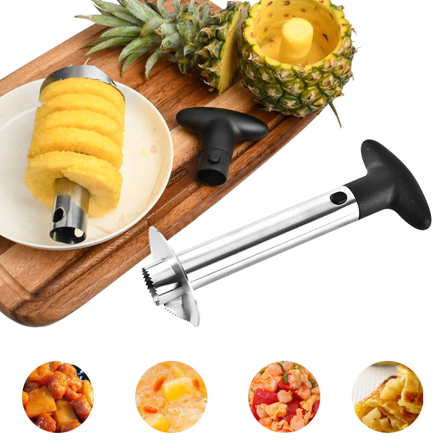 Pineapple Corer Slicer Cutter Stainless Steel, Fruit Pineapple Corer Slicer Cutter Peeler, Stainless Steel Kitchen Tools, Kitchen Easy Fruit Cutter Gadget 