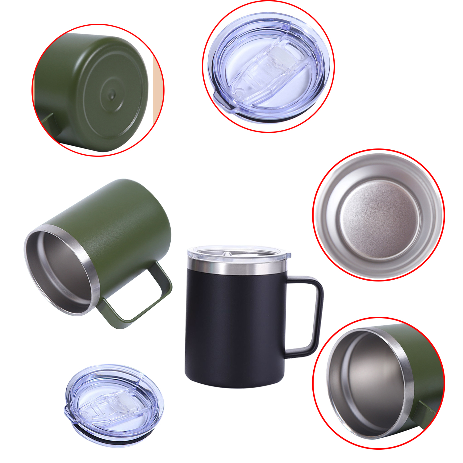 10oz/12oz/14oz Stainless Steel Double Wall Vacuum Insulated Travel Tumbler Coffee Mug Wine Cup Coffee Mug with Handle