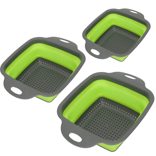 Colander Folding Draining Basket TPR plastic square Bowl For Fruits Vegetables Washing Strainer, Collapsible Silicon Strainers 
