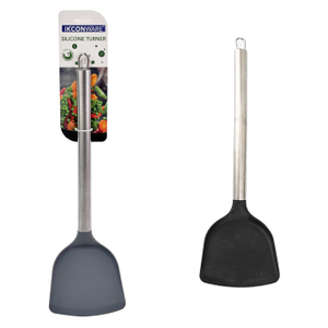 Premium Stainless Steel Handle Black Silicone Turner