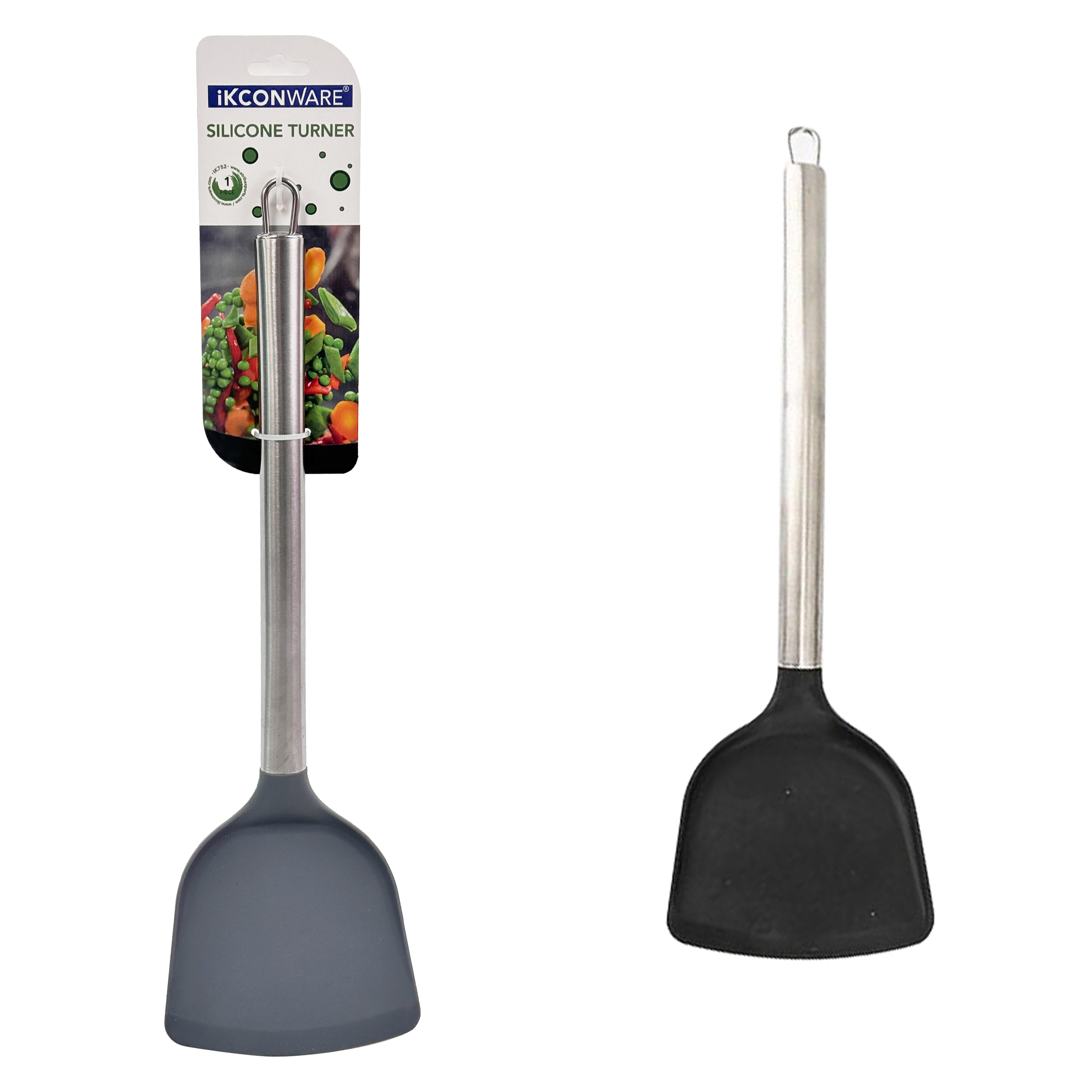 Premium Stainless Steel Handle Black Silicone Turner