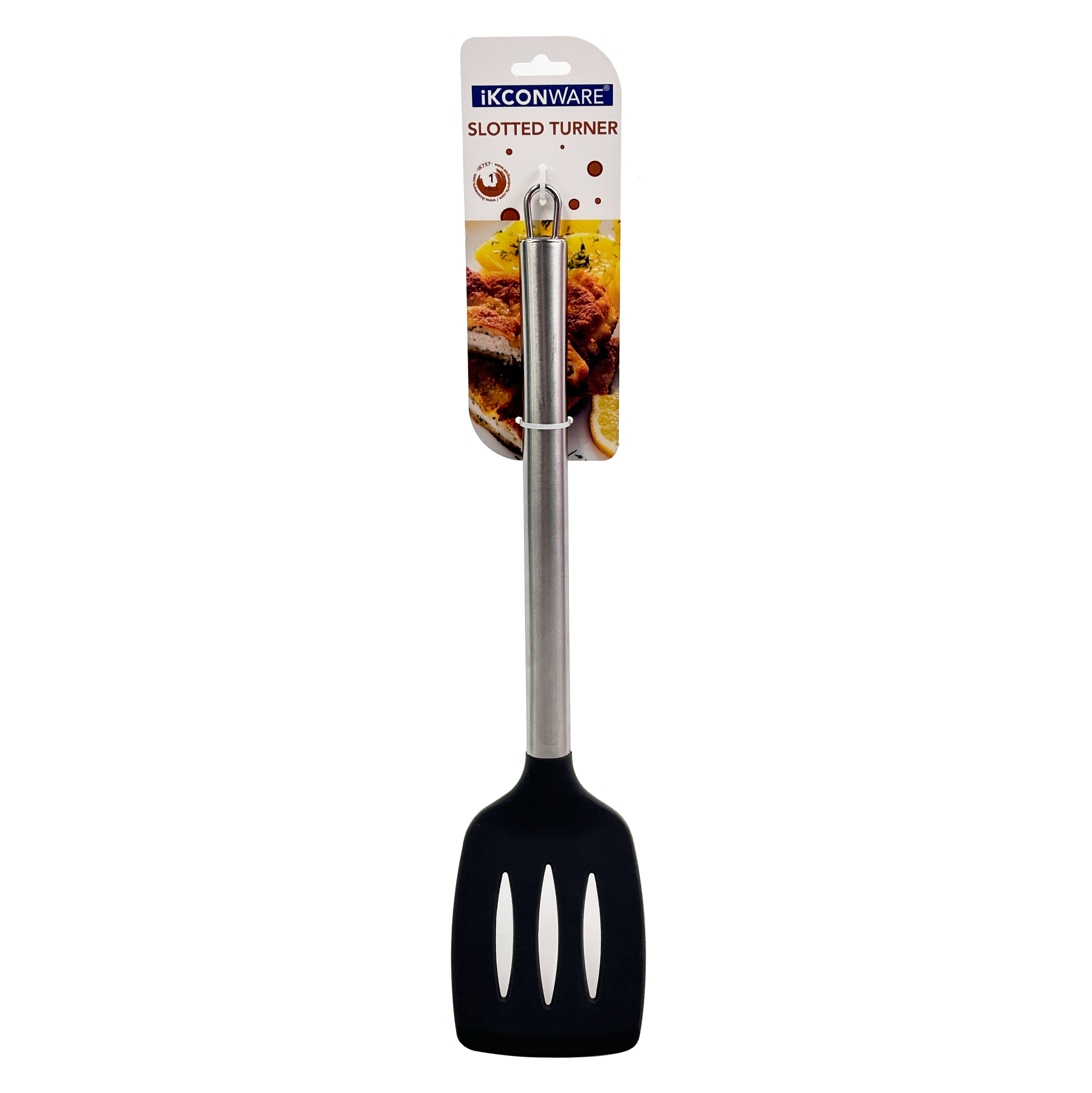 Premium Stainless Steel Handle Black Silicone Slotted Turner