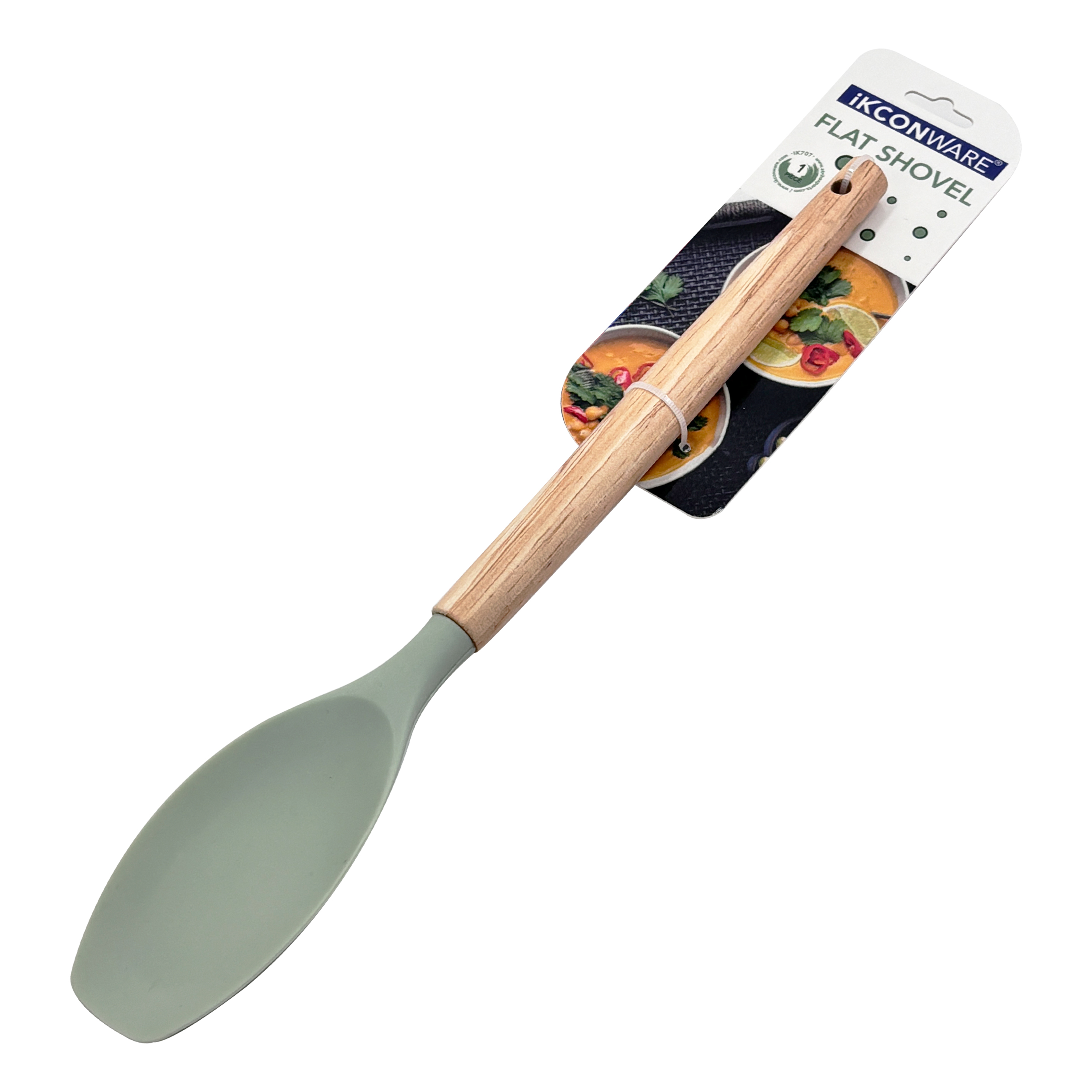 Wooden Handle Silicone Flat Stirring Spoon