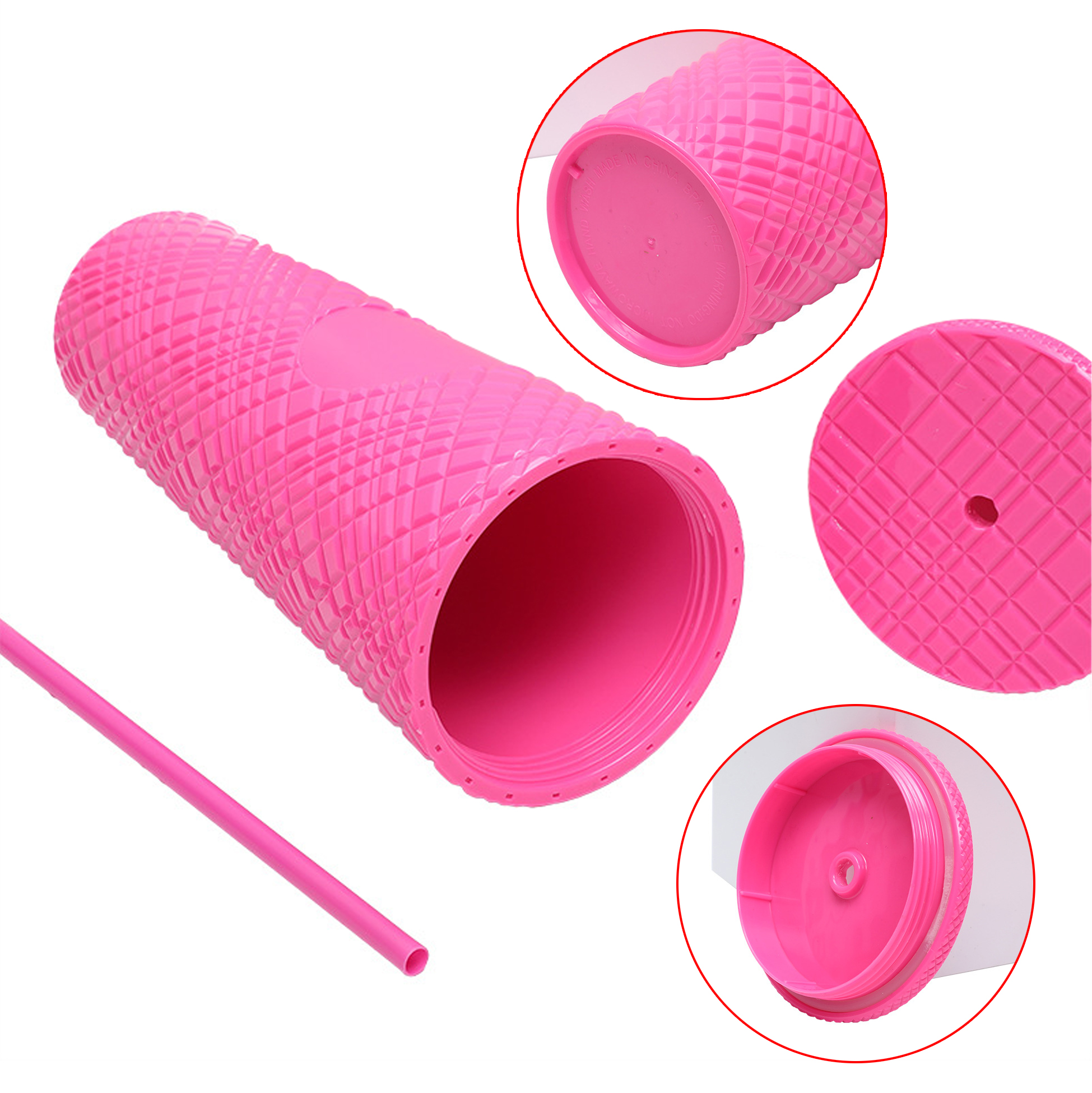710ML Diamond Embossed Plastic Tumbler with Straw