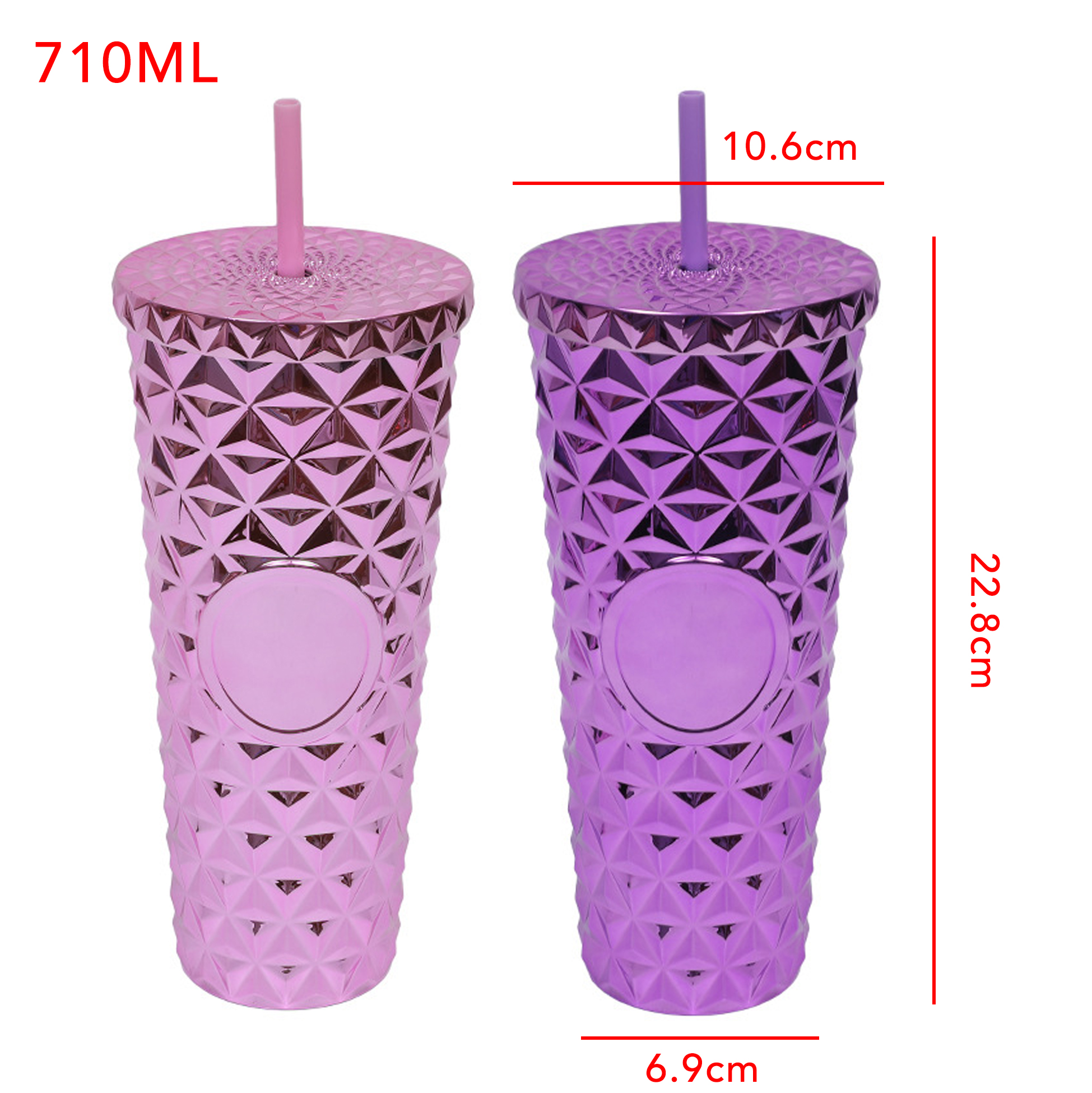 710ML Metallic Diamond Textured Tumbler with Straw