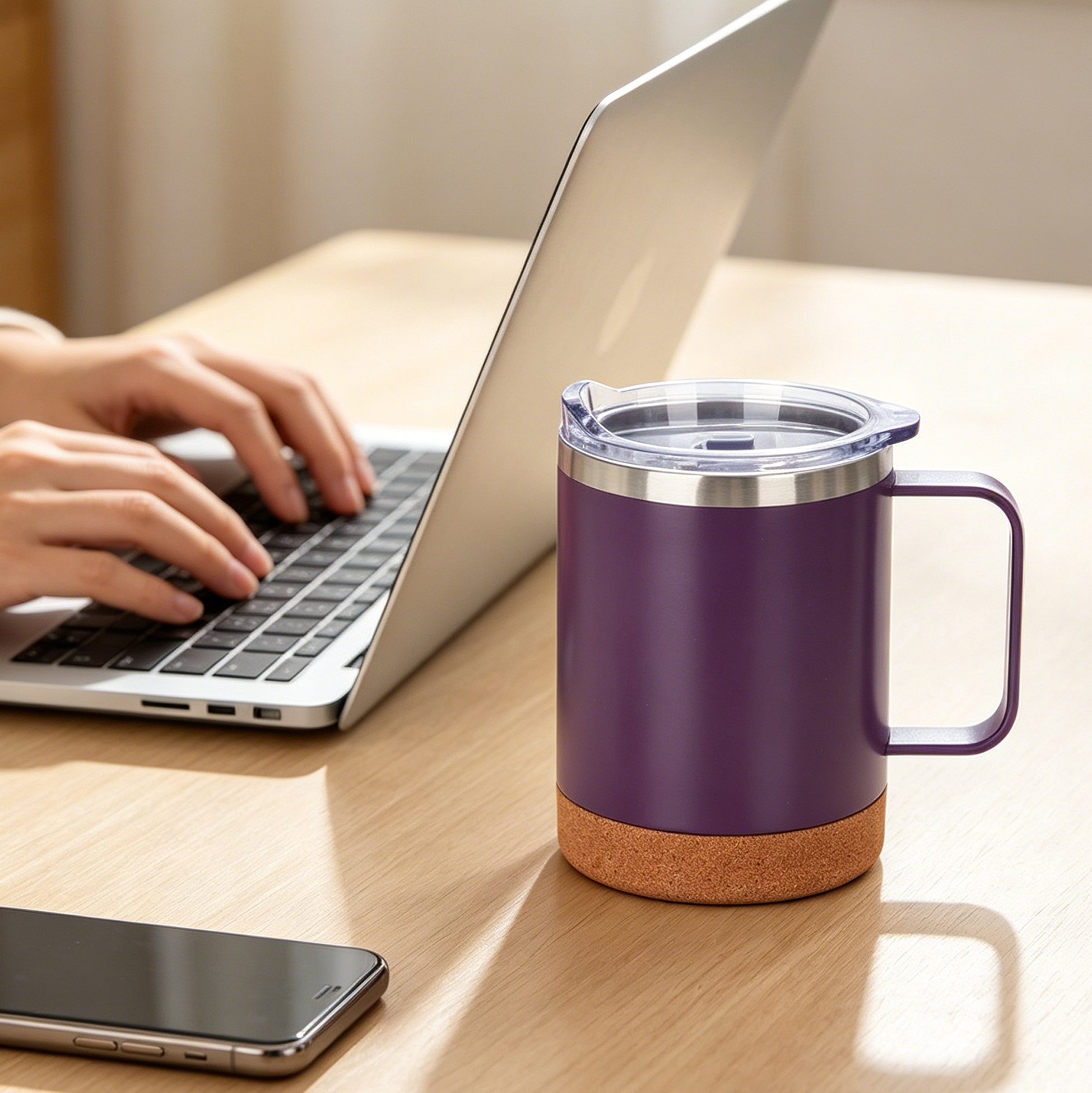 12oz Insulated Stainless Steel Coffee Mug with Handle & Cork Base