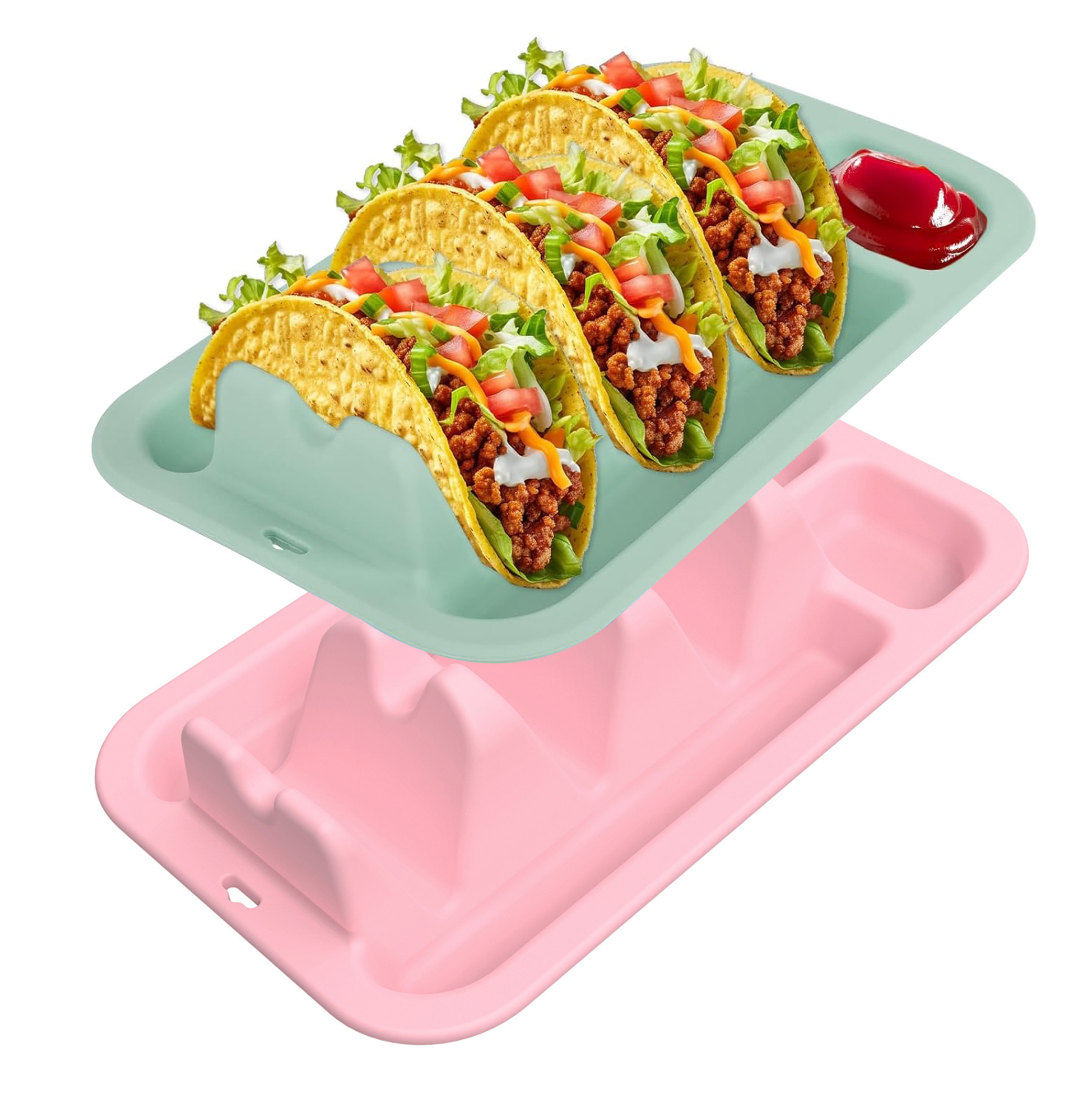 Silicone Taco Holder Stand with Sauce Cups, Oven & Dishwasher Safe Taco Tray Holds 4 Tacos