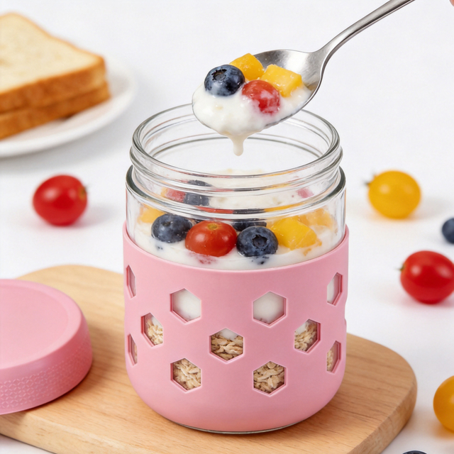 16oz Glass Overnight Oats Jars with Leakproof Lids And Silicone Sleeves, Airtight Food Storage Containers